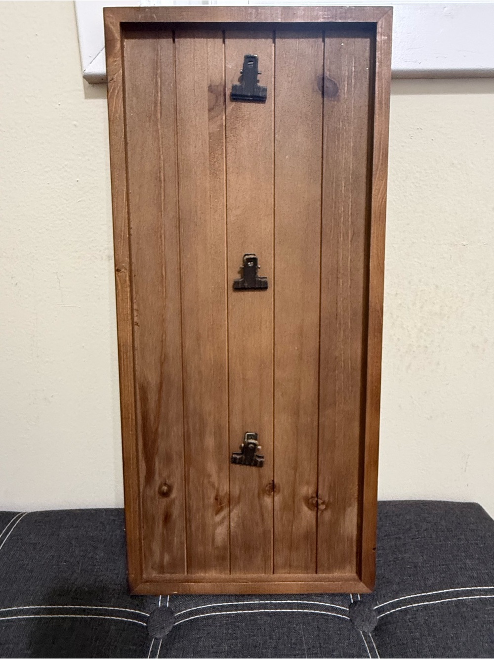 Wall frame  24x8 Wood w/ Black Metal Latches Hinges, Medium Wood Tone